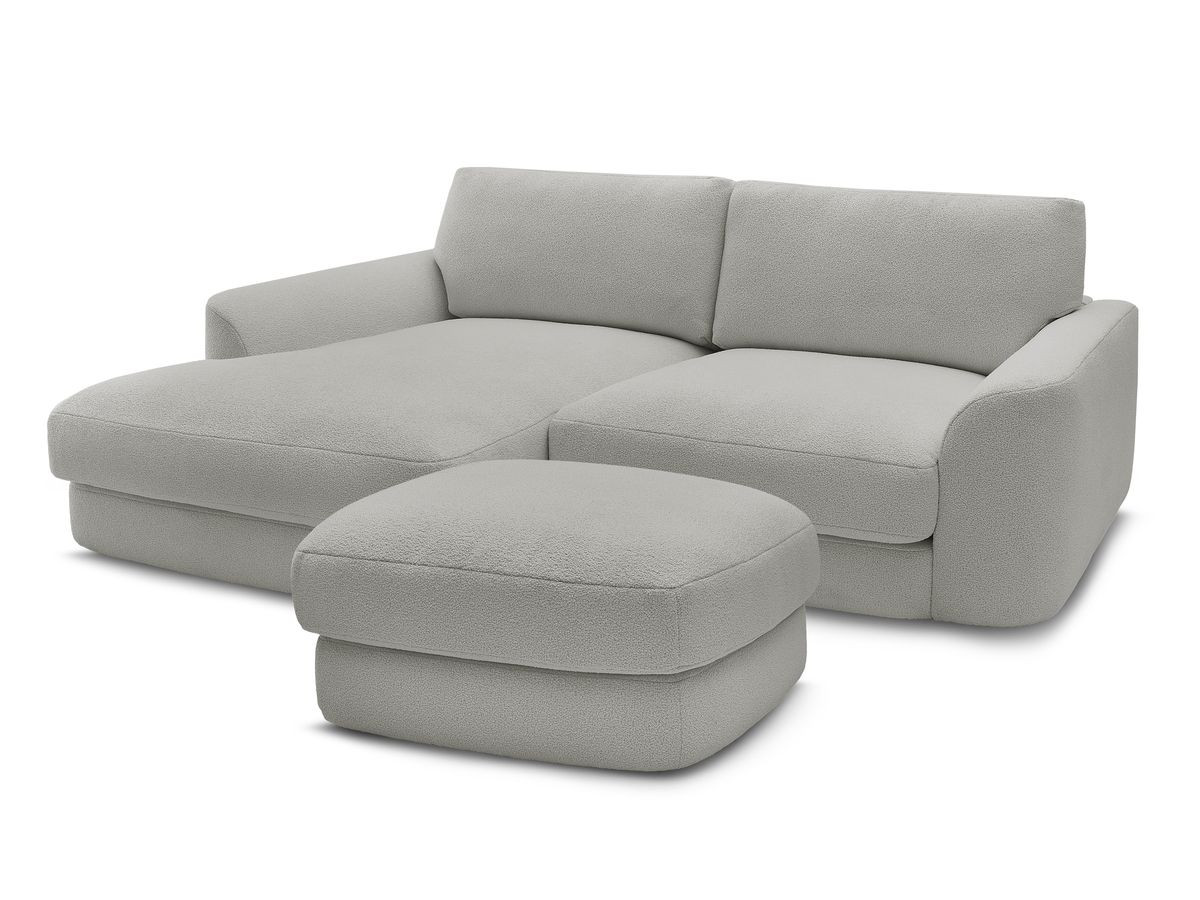Bobochic Leonore Ecksofa mit Pouf Bouclé-Stoff Hellgrau Ecke links