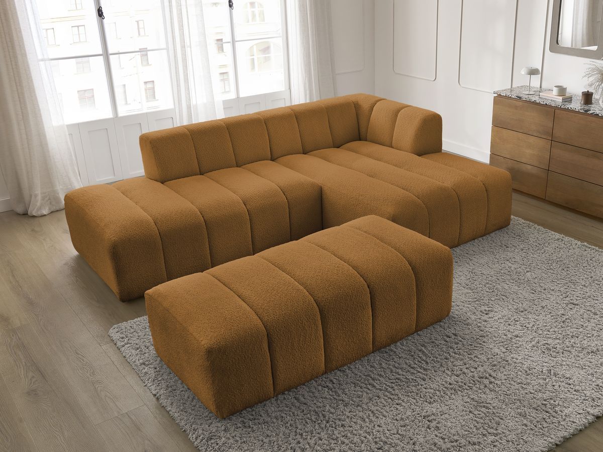 Bobochic Annecy Ecksofa mit Pouf Bouclé-Stoff Gelb Ecke rechts