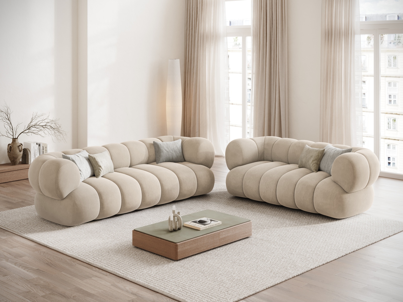 Cosmopolitan Design Sofa Koge 3-Sitzer Samt Vogue Helles Beige