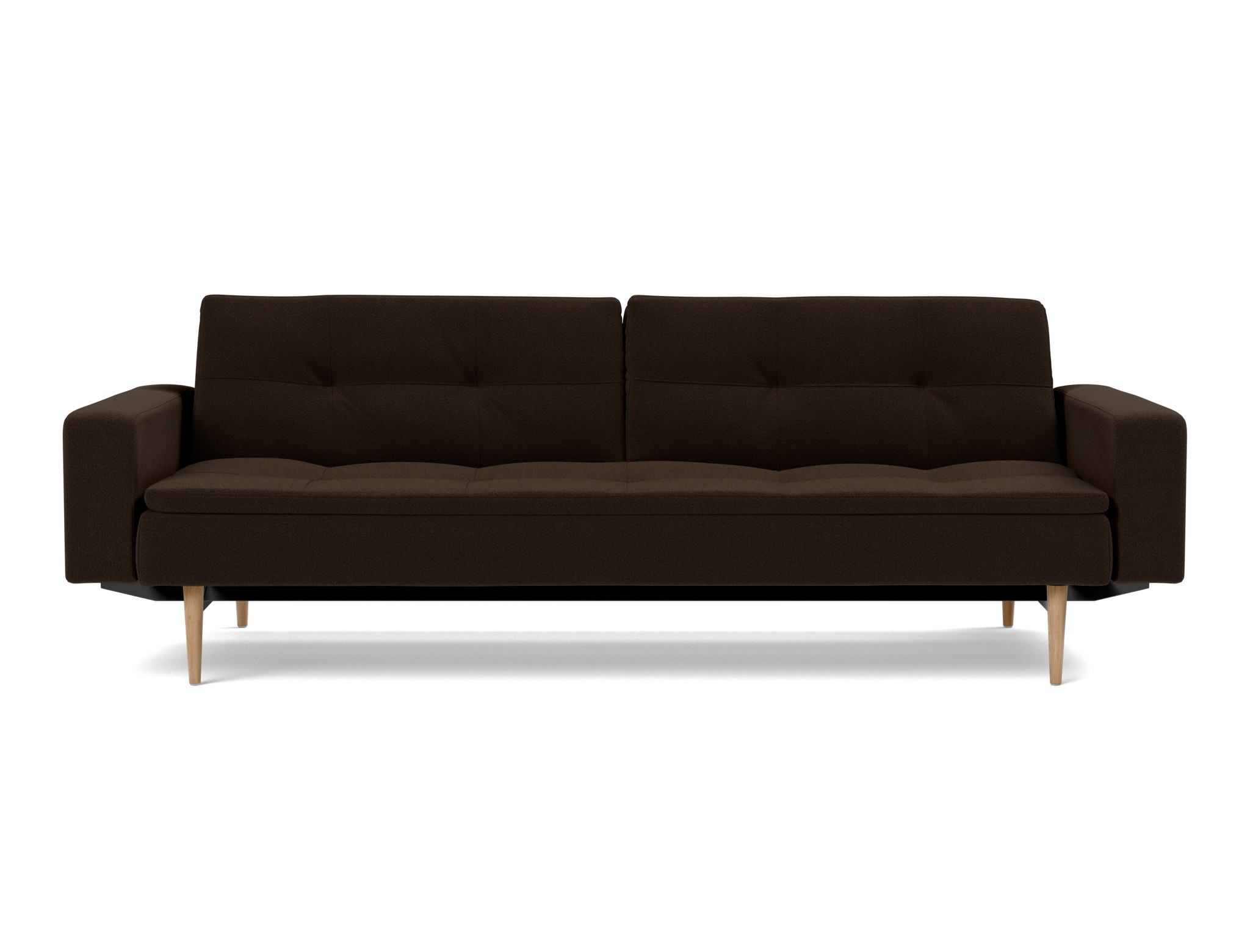 Schlafsofa Dublexo mit Armlehnen Strukturierter Stoff Taura 358-Chocco Beine Styletto Eiche hell