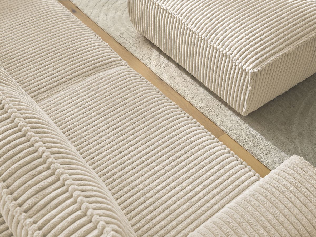 Bobochic Chelsea Sofa 4-Sitzer mit Pouf Breitcord weich Taupe