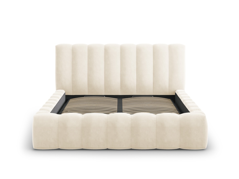 Cosmopolitan Design Stauraumbett mit Kopfteil Palma 180x200 Samt Bluvel Helles Beige