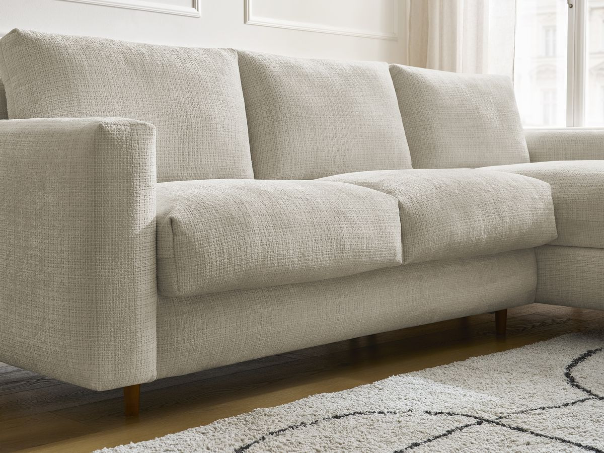 Bobochic Cocoone Ecksofa mit Schlaffunktion und Bettkasten Strukturstoff Beige, Liegefläche 140 × 200 cm
