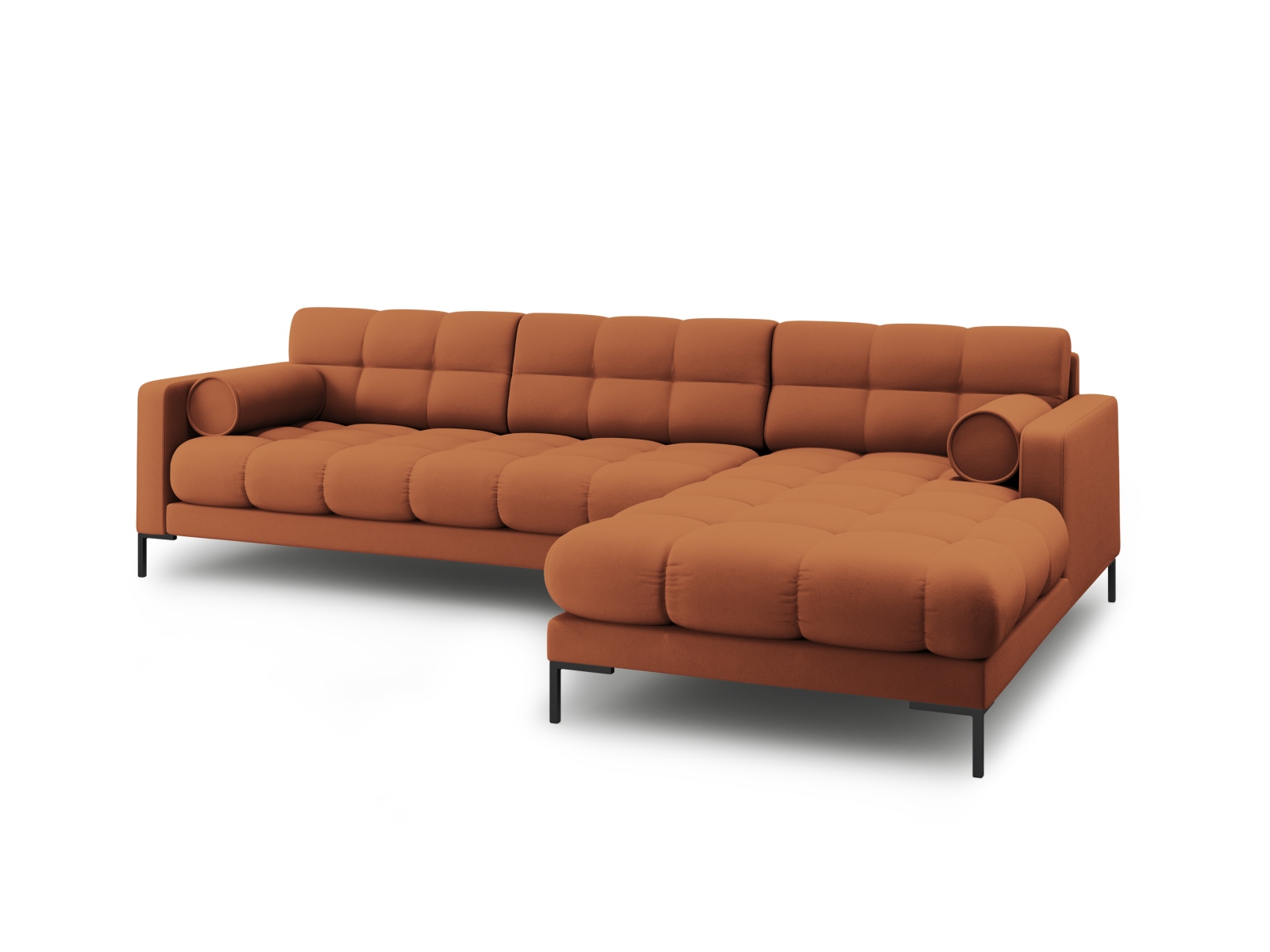 Cosmopolitan Design Ecksofa Bali 5-Sitzer Strukturierter Stoff Neve Ziegel Rechts Beine Schwarzes Metall