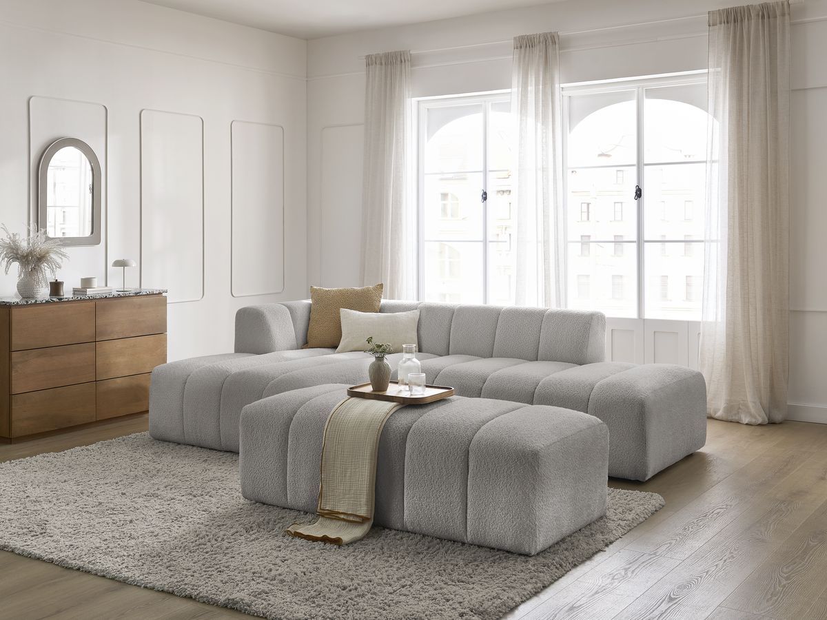 Bobochic Annecy Ecksofa mit Pouf Bouclé-Stoff Hellgrau Ecke links