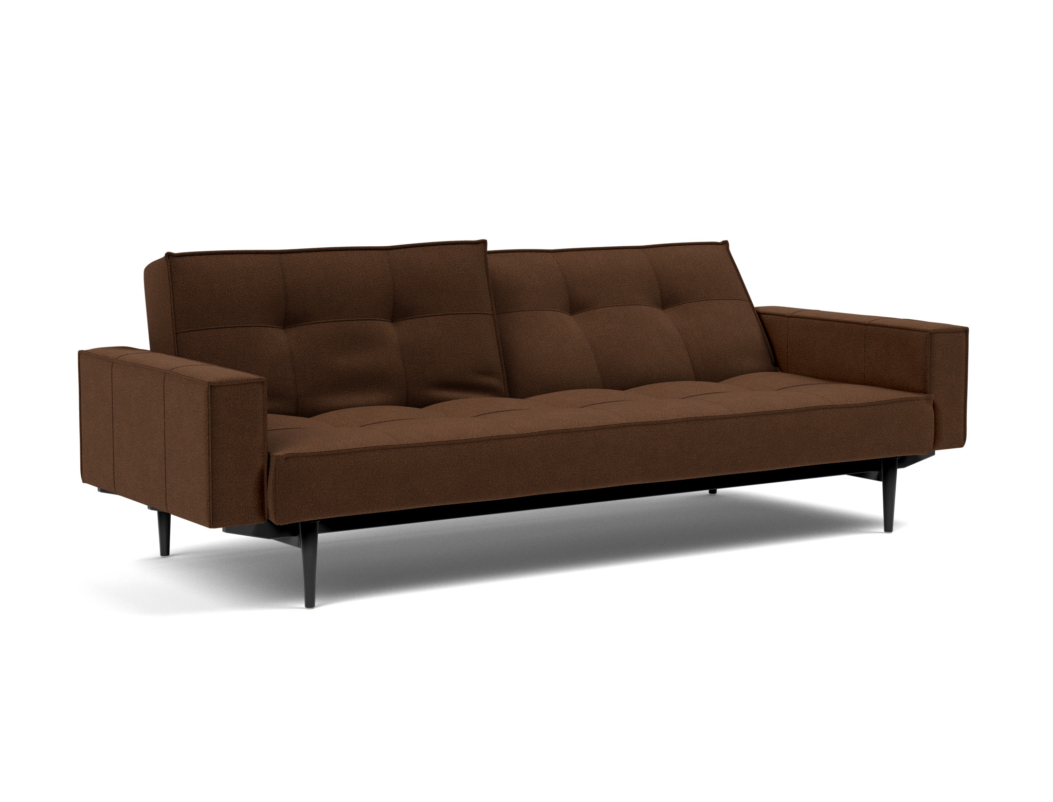 Schlafsofa Splitback mit Armlehnen Strukturierter Stoff Taura 359-Cappuccino Beine Styletto Eiche schwarz