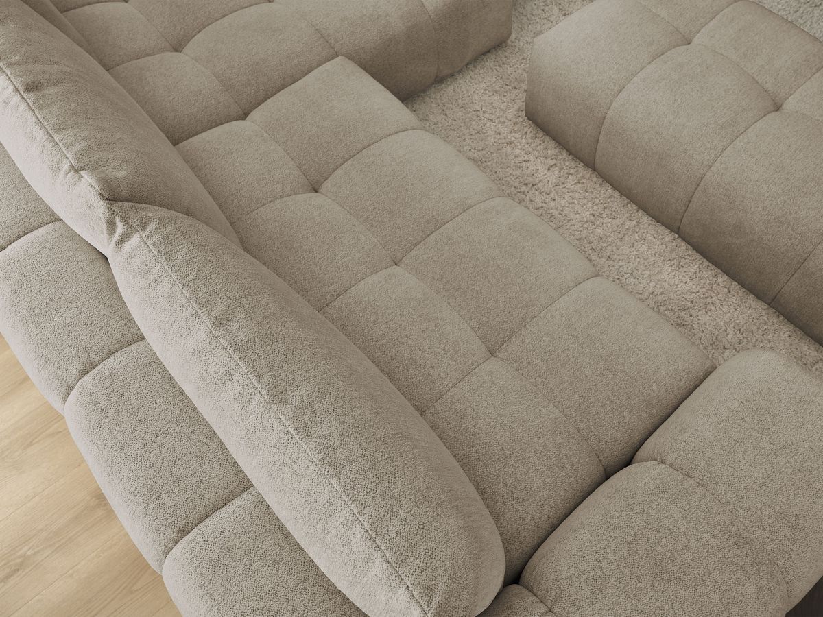 Bobochic Everest Ecksofa mit Schlaffunktion und Bettkasten und Pouf 318 × 180 cm, 3 Kissen Melange-Stoff Taupe Ecke rechts