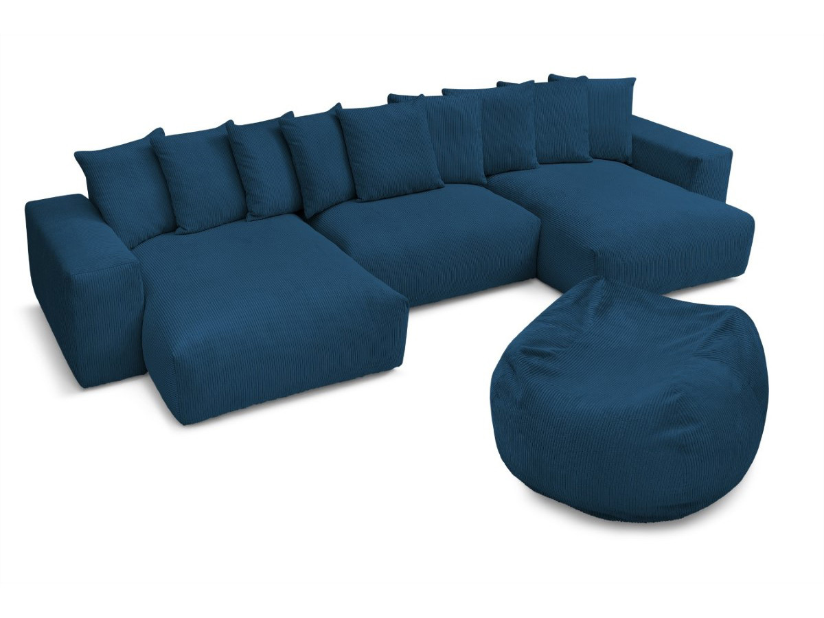 Bobochic Voltaire Wohnlandschaft mit Pouf 420 × 174 cm Cordsamt Dunkelblau