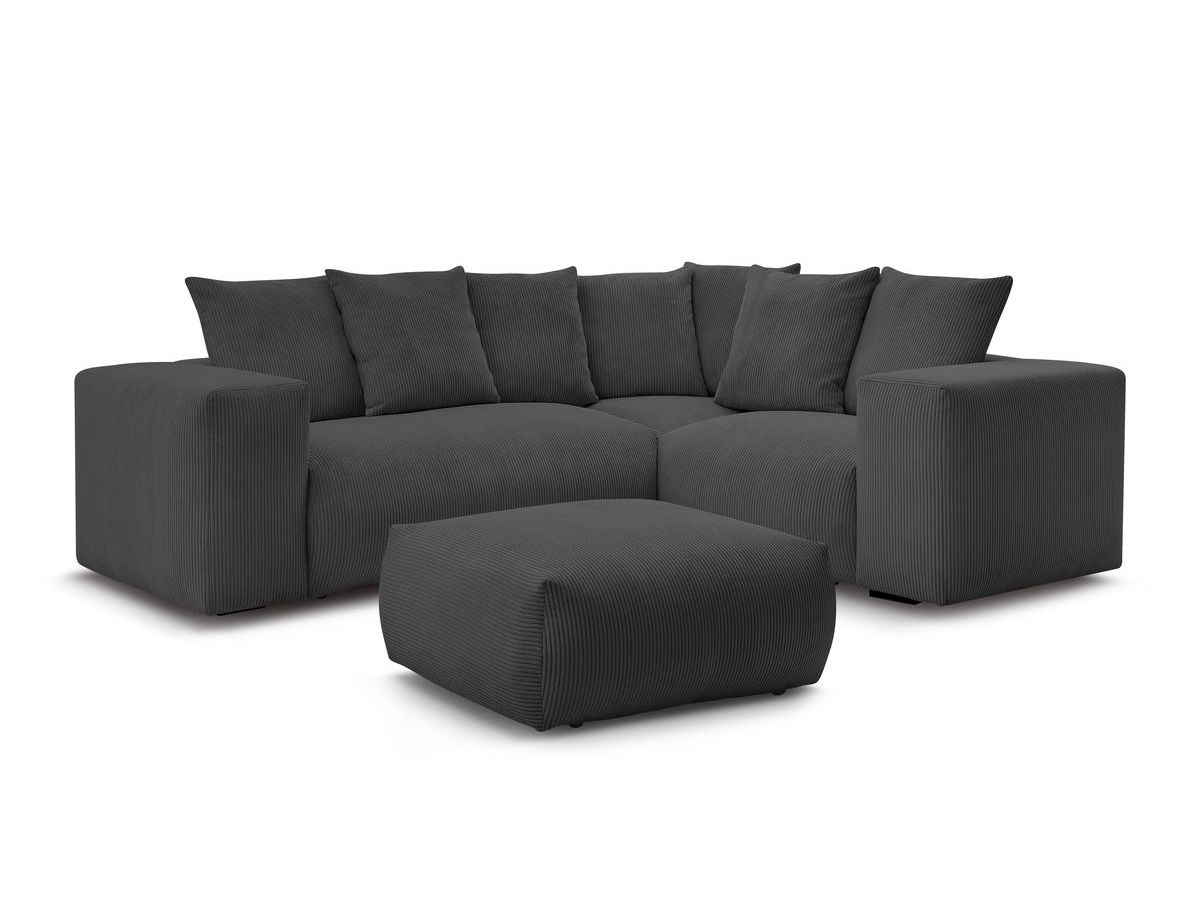 Bobochic Voltaire Ecksofa mit Pouf 268 × 214 cm Cordsamt Dunkelgrau Ecke rechts