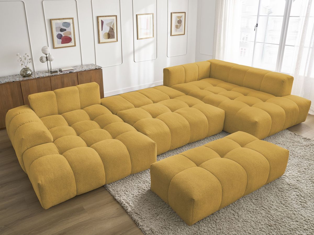 Bobochic Everest Wohnlandschaft mit Pouf, 14 Kissen Melange-Stoff Gelb Ecke links