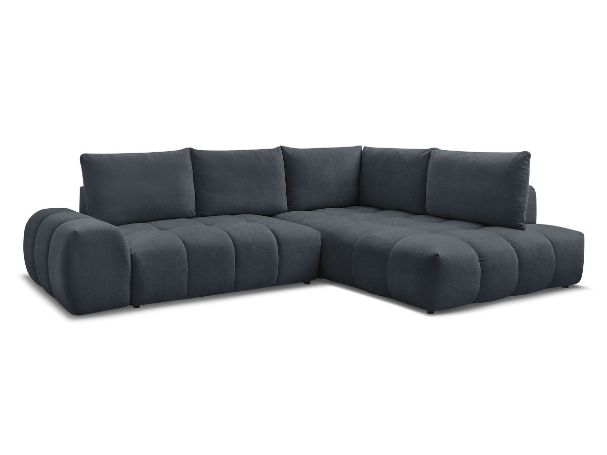 Bobochic Everest Ecksofa mit Schlaffunktion und Bettkasten 320 × 212 cm, 5 Kissen Strukturstoff Dunkelblau Ecke rechts