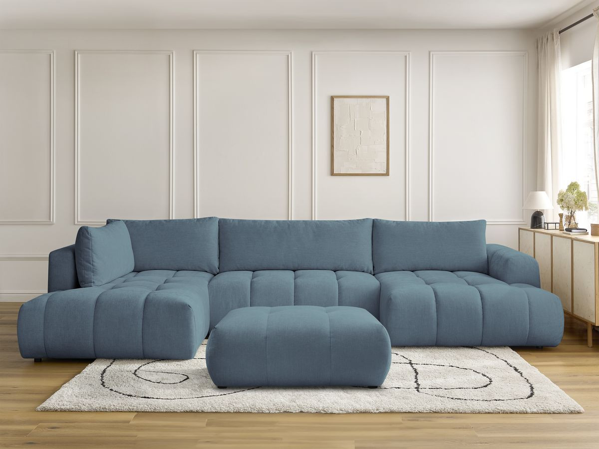 Bobochic Fuji Wohnlandschaft mit Pouf Stoff Hellblau Ecke rechts