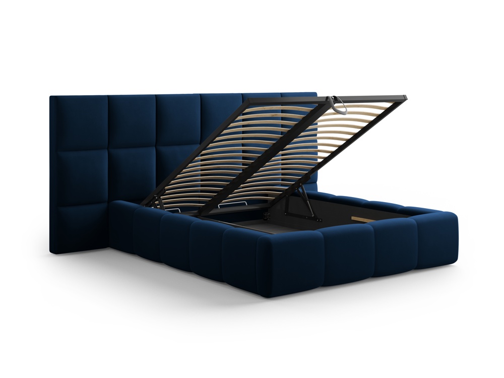 Cosmopolitan Design Stauraumbett mit doppeltem Kopfteil Livigno 140x200 Samt Bluvel Königsblau