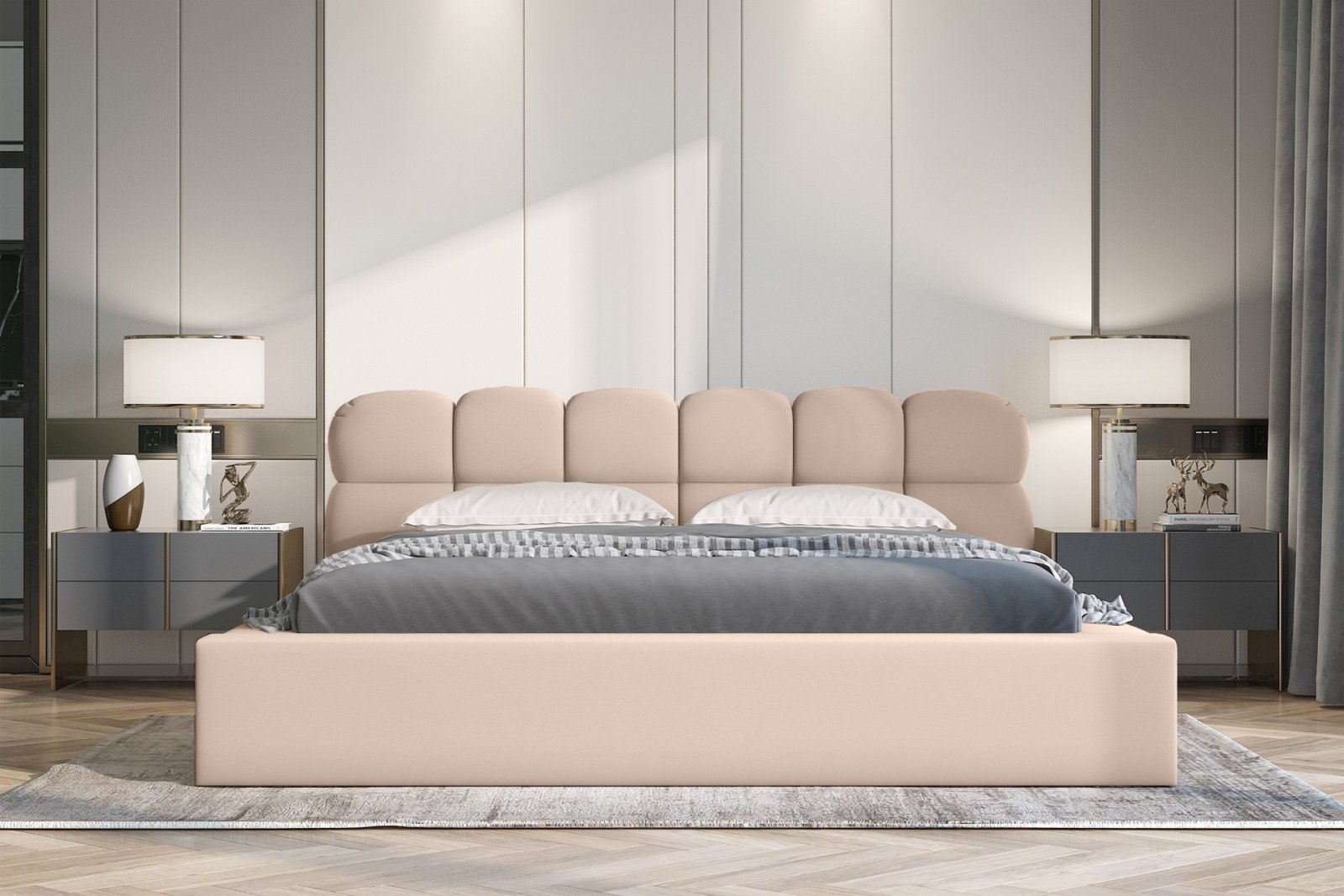 Polsterbett Vento-New Samtstoff 140x200 mit Metallrahmen Piano 03 Beige