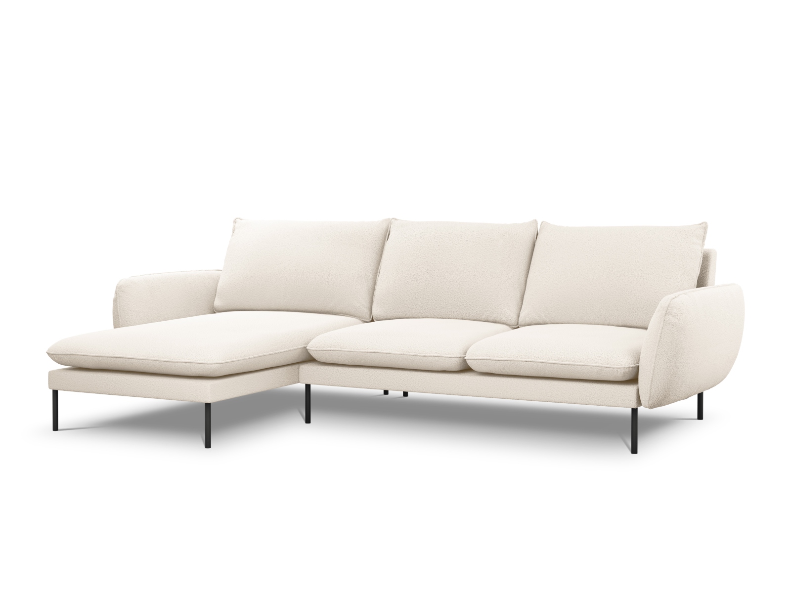 Cosmopolitan Design Ecksofa Vienna 5-Sitzer Boucle Ascot Beige Links Beine Schwarzes Metall