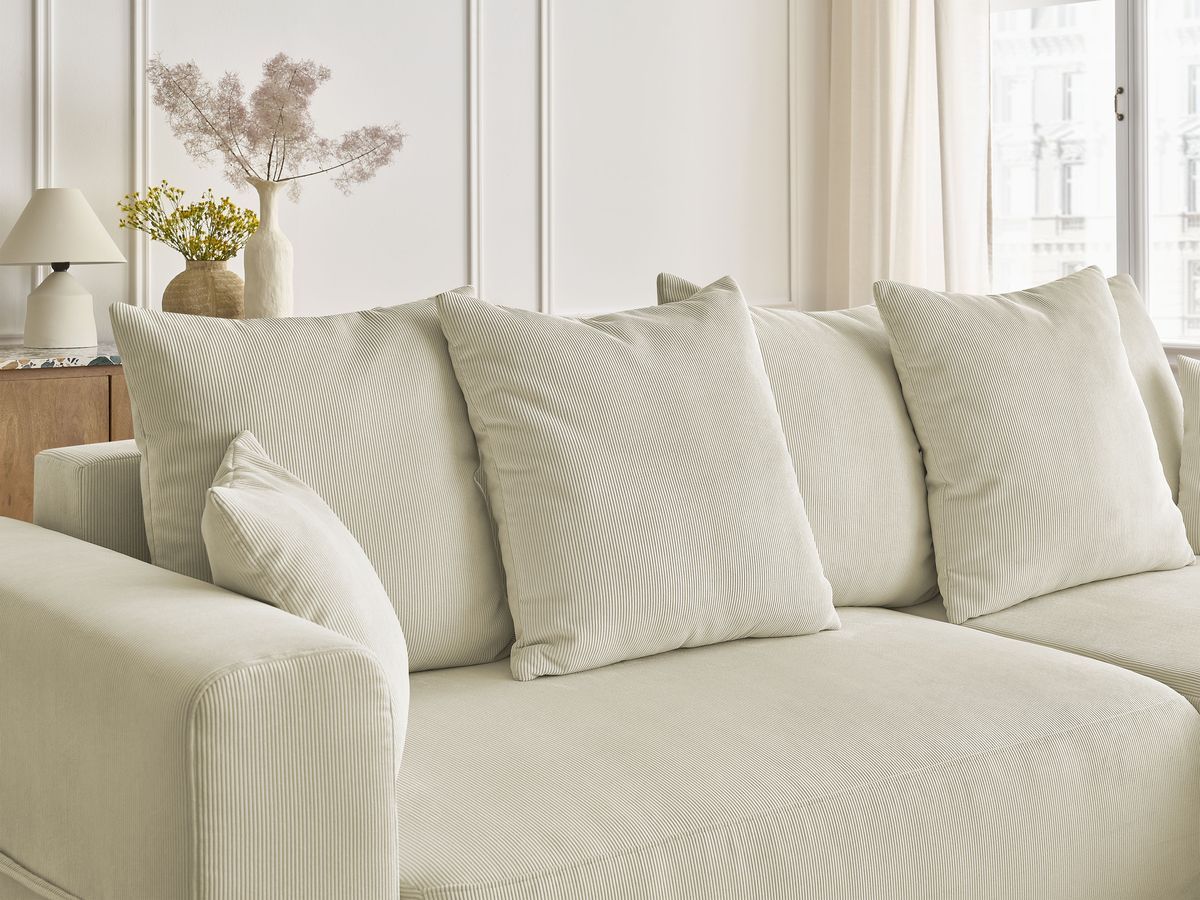 Bobochic Sidonie Ecksofa mit Schlaffunktion und Bettkasten Cordsamt Beige