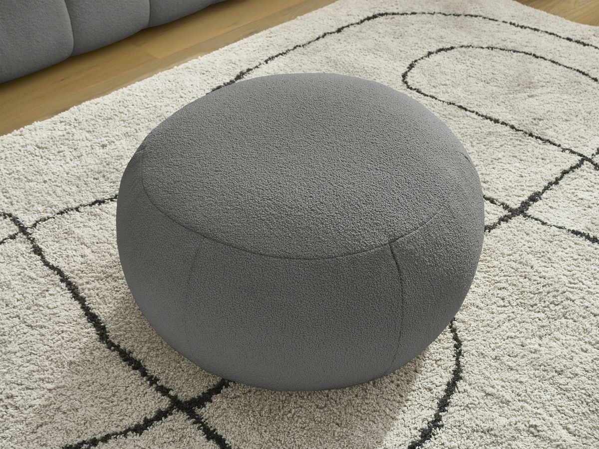 Bobochic Hayden Sofa 4-Sitzer mit Pouf Bouclé-Stoff Dunkelgrau