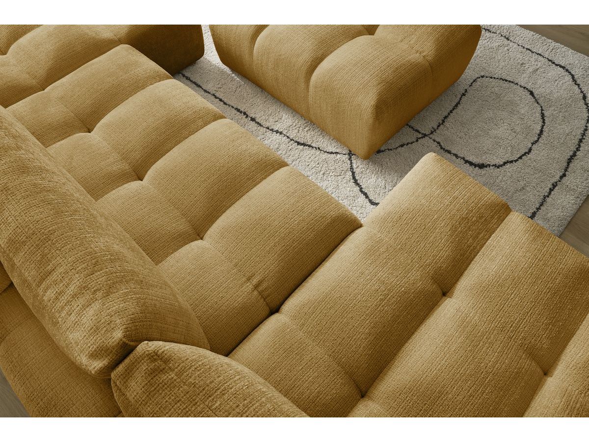Bobochic Anakin Wohnlandschaft mit Pouf, Liegefläche 137 × 382 cm, 3 Kissen Strukturstoff Gelb