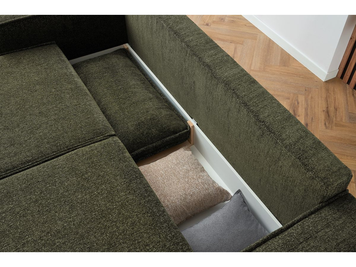 Bobochic Emile Schlafsofa 3-Sitzer mit Bettkasten Melange-Stoff Grün