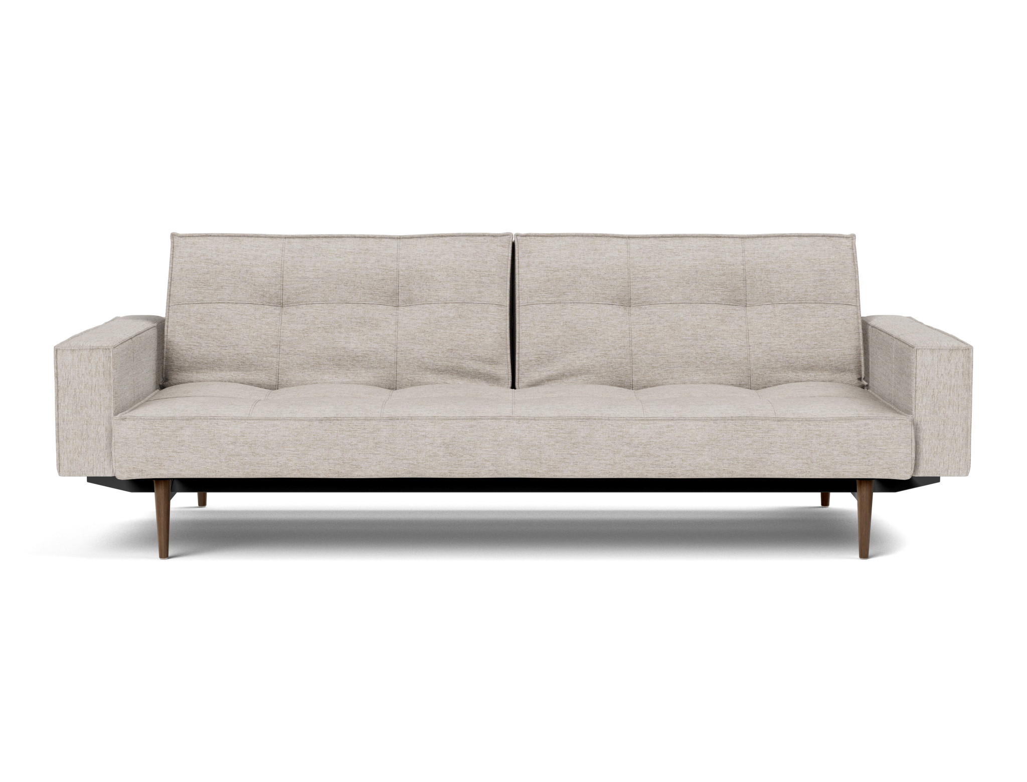 Schlafsofa Splitback mit Armlehnen Chenille Yuveno 471-Sand Beine Styletto Eiche dunkel