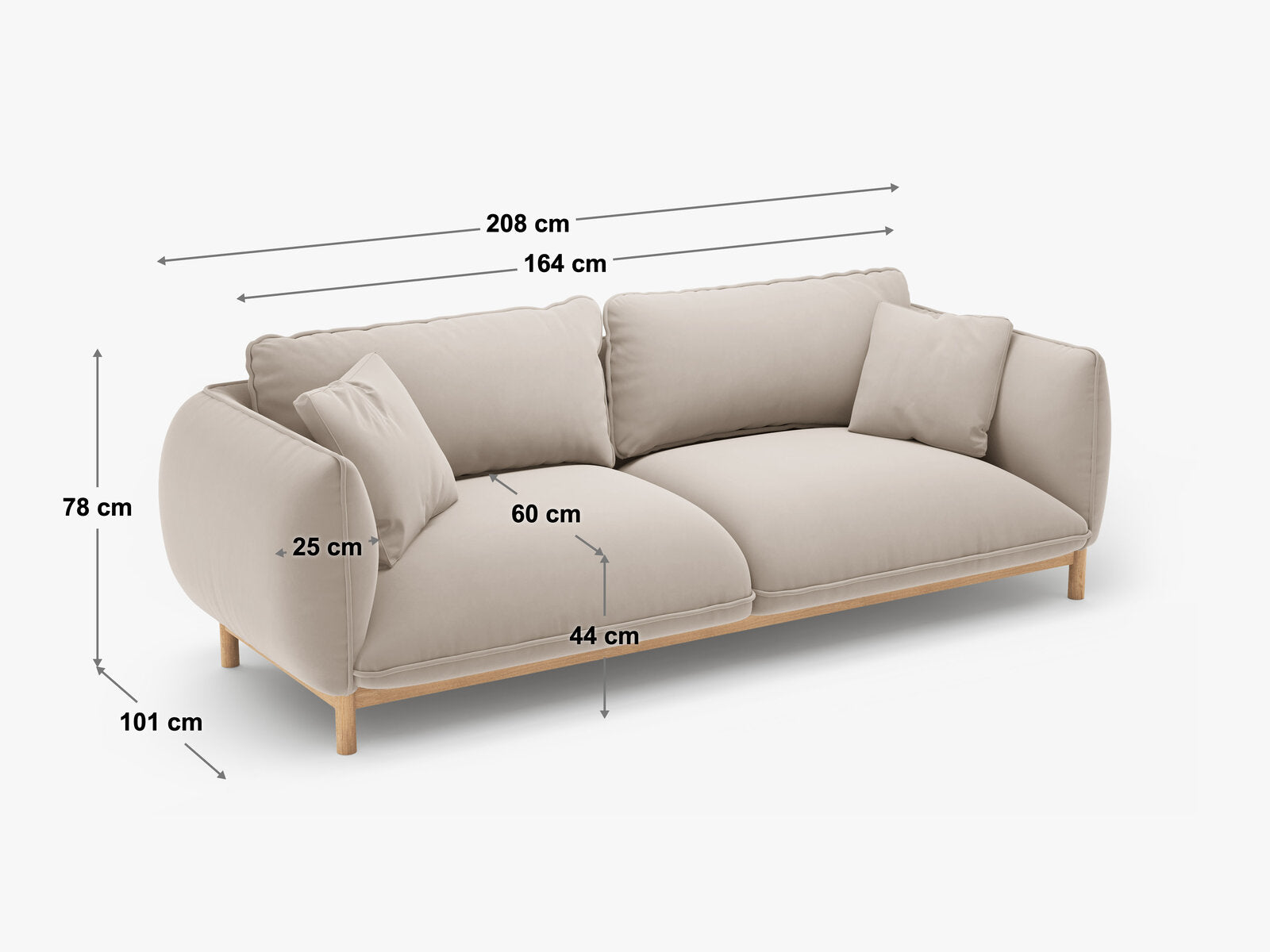 Micadoni Ada Sofa 3-Sitzer Strukturierter Stoff Wind Hellgrau