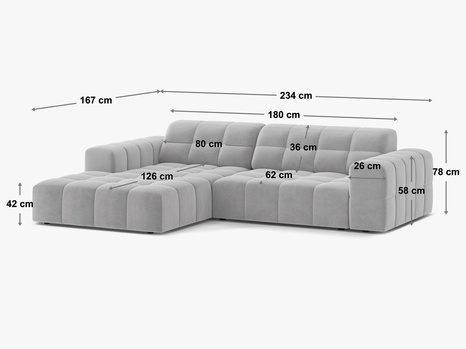 Micadoni Jennifer Ecksofa 4-Sitzer Rechts Samt Venus Hellgrau