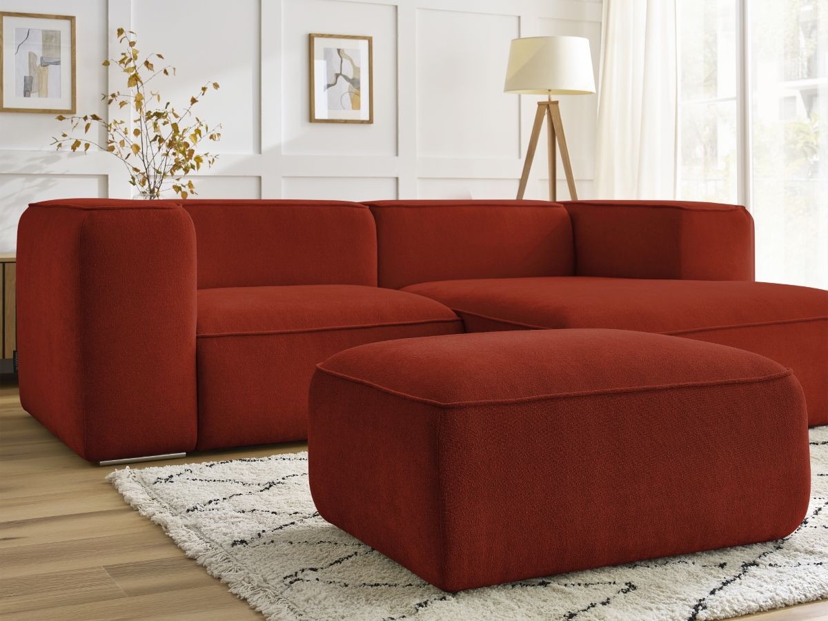 Bobochic Zephyr Ecksofa mit Pouf 260 × 165 cm Strukturstoff Orange Ecke rechts