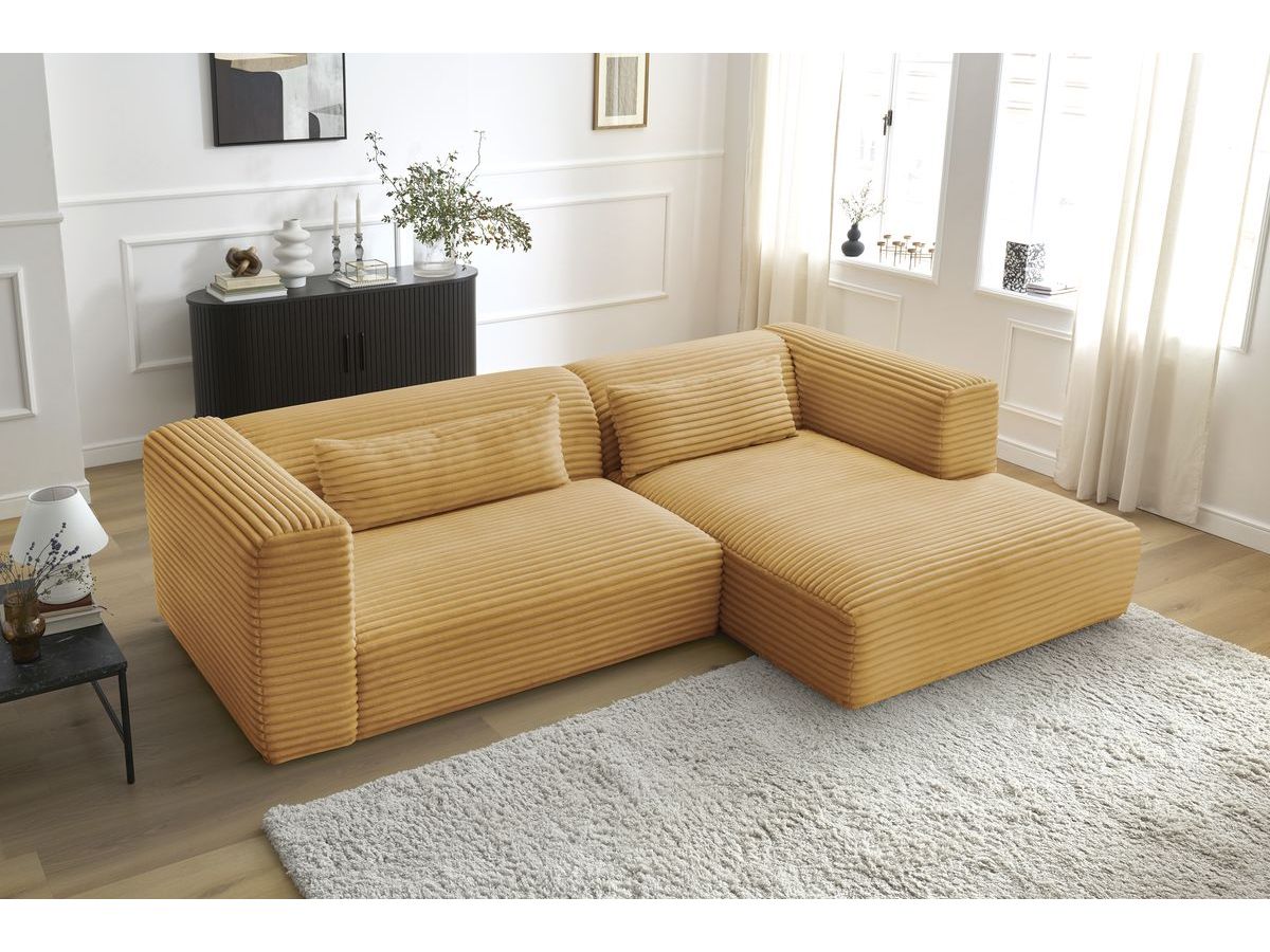 Bobochic Harry Ecksofa Breitcord weich Gelb Ecke rechts