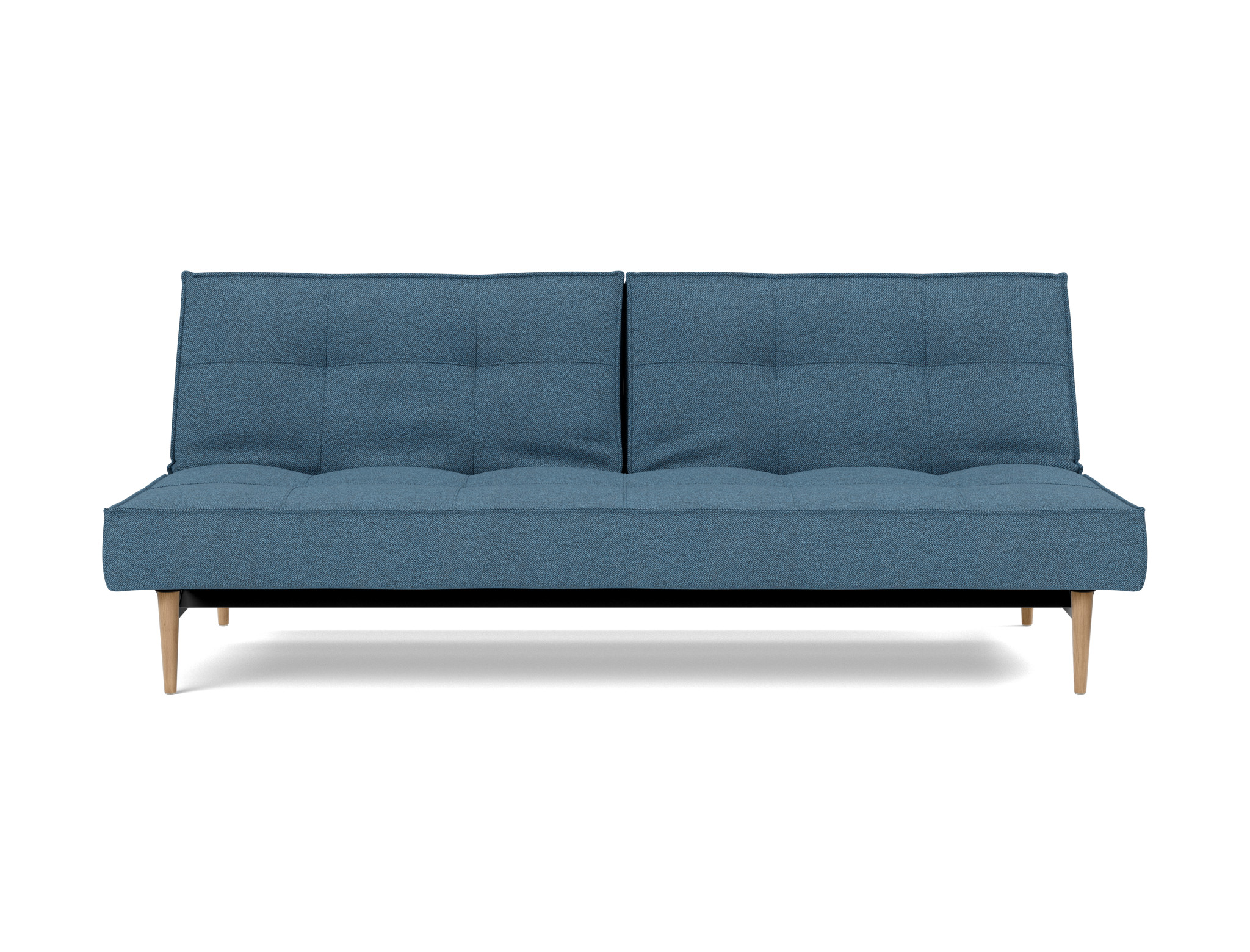 Schlafsofa Splitback Strukturierter Stoff Weda 302-Weda-Blue Beine Styletto Eiche hell