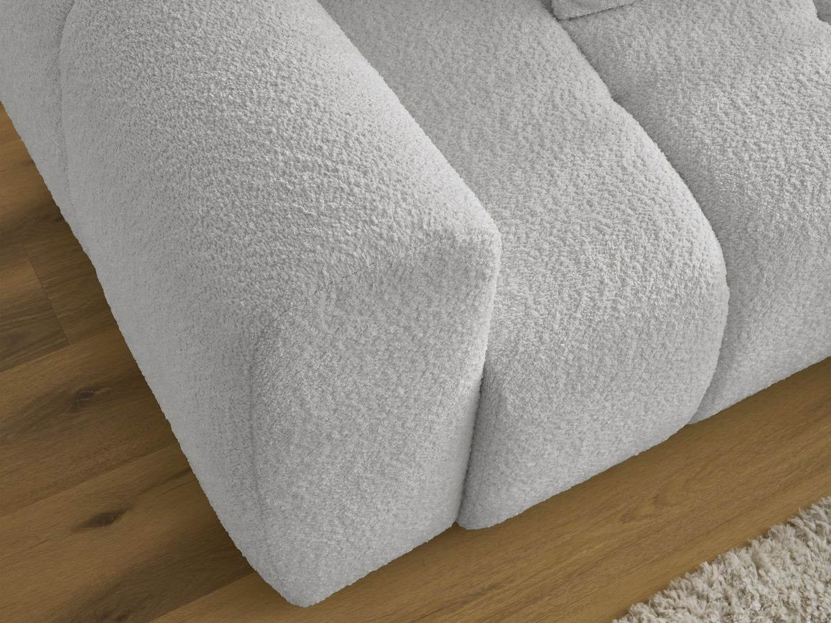 Bobochic Roxelane Ecksofa mit Schlaffunktion und Bettkasten und Pouf 258 × 150 cm Bouclé-Stoff Hellgrau Ecke rechts