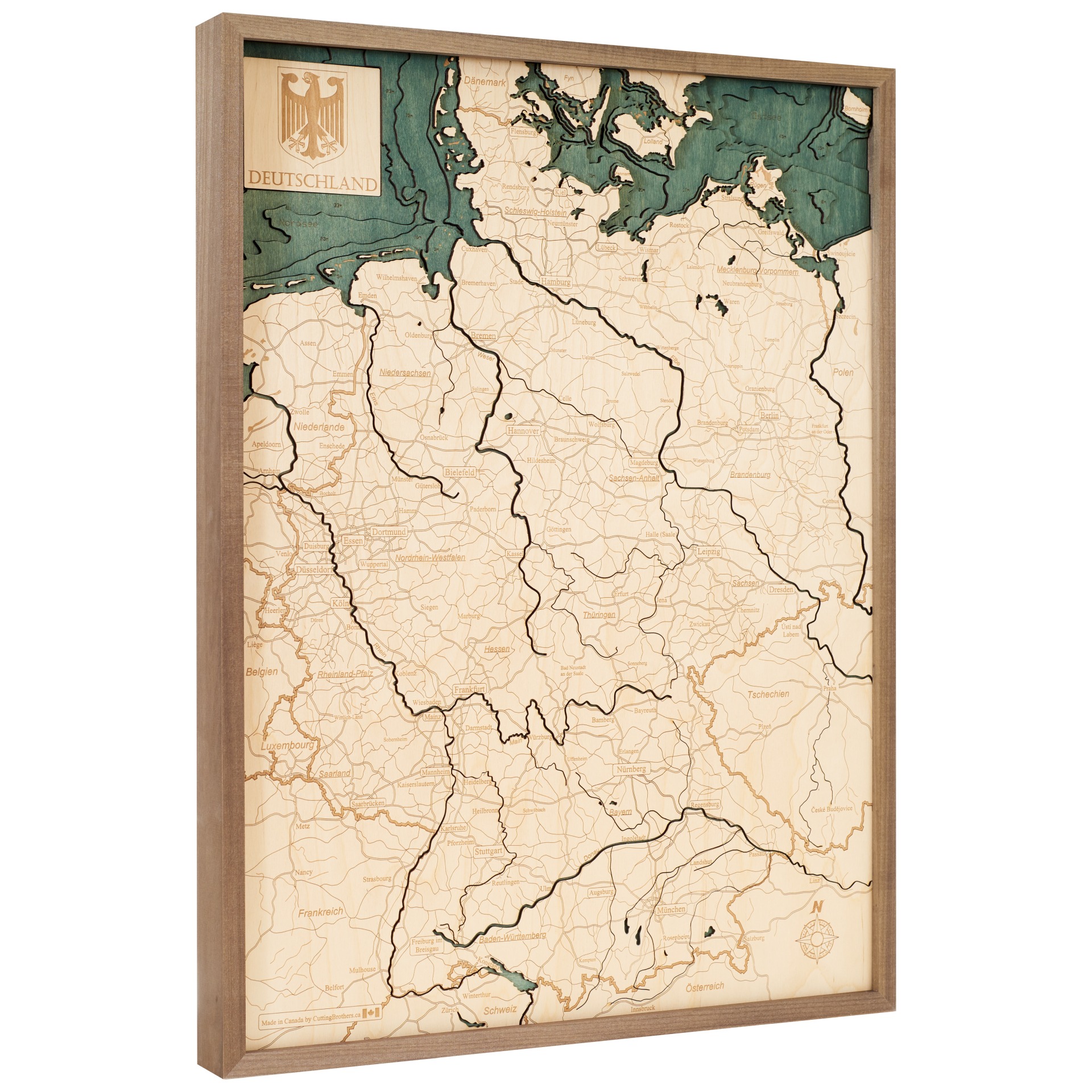 Cutting Brothers 3D Holz-Wandkarte Deutschland 61x81 cm