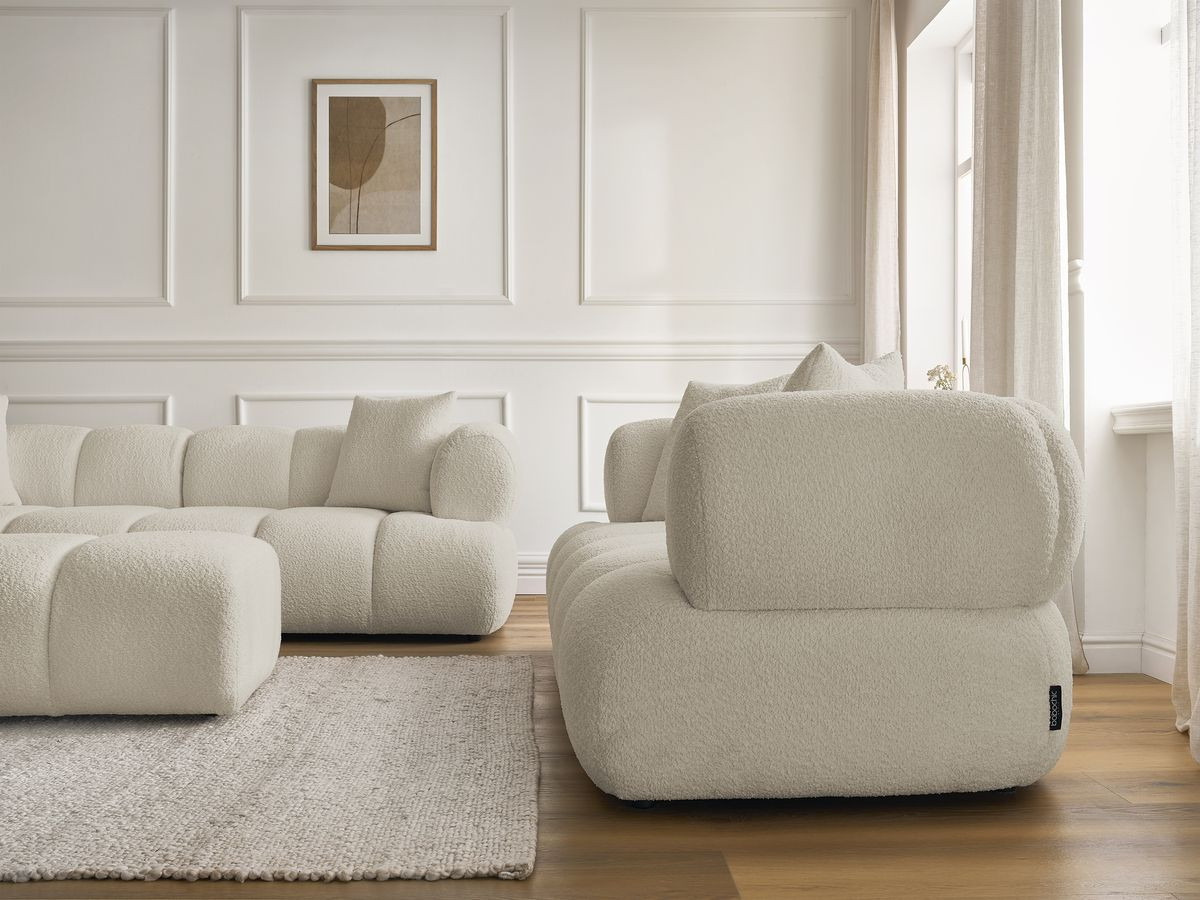 Bobochic Pamira Sofa 5-Sitzer mit Pouf Bouclé-Stoff Beige