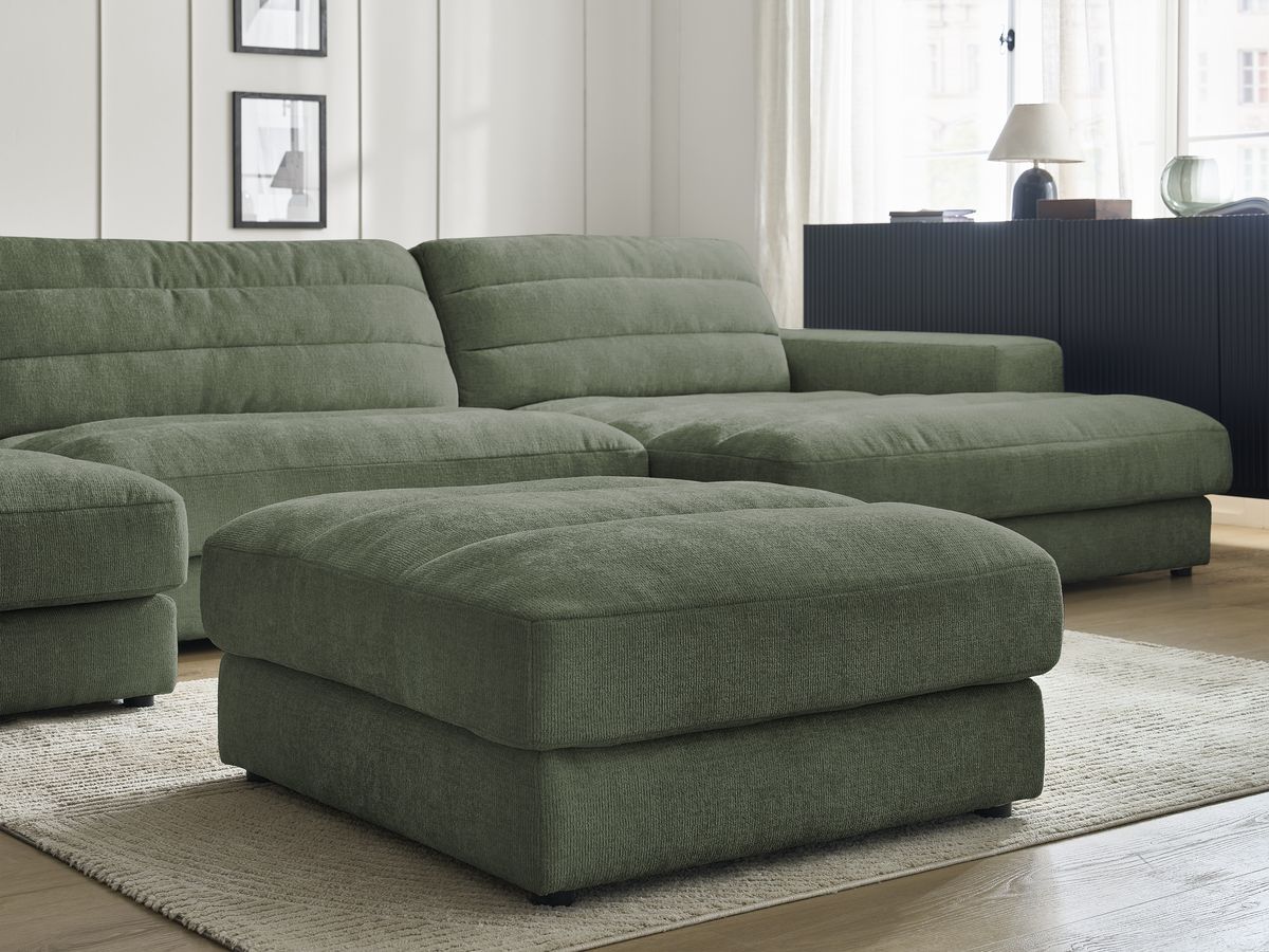 Bobochic Sierra Wohnlandschaft mit Pouf Strukturstoff Dunkelgrün