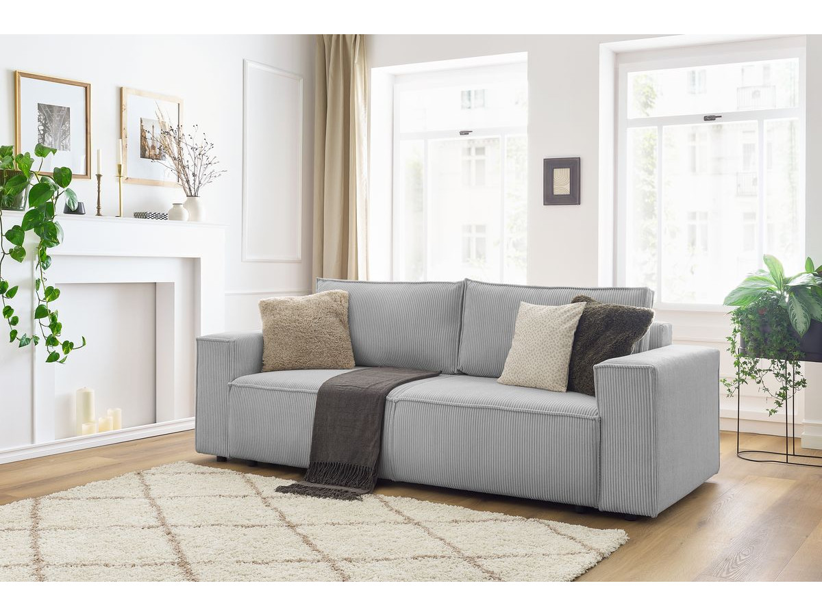 Bobochic Nihad Sofa 3-Sitzer Cordsamt Hellgrau