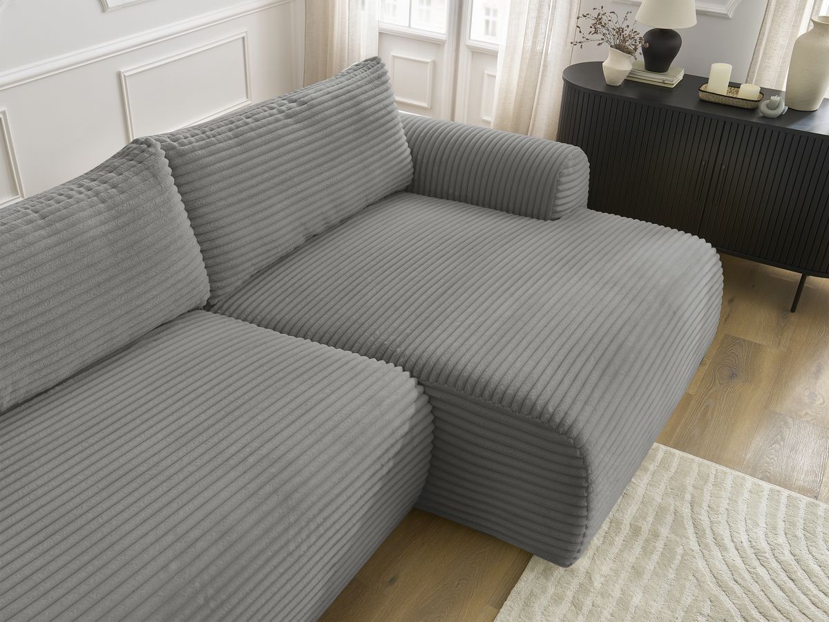 Bobochic Lucien Ecksofa mit Schlaffunktion und Bettkasten 314 × 167 cm Breitcord weich Dunkelgrau Ecke rechts