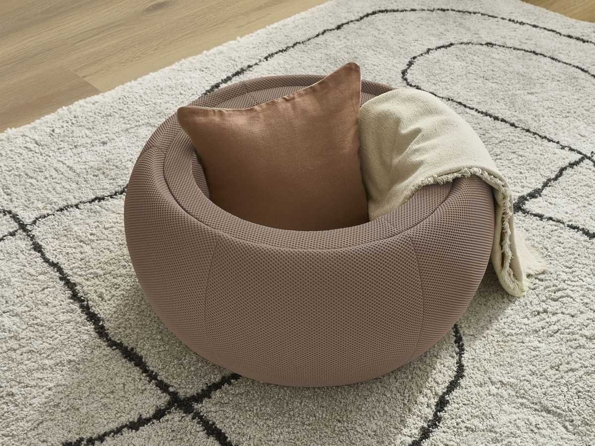 Bobochic Hayden Pouf mit Tablett, rund Mesh-Stoff Braun, 77 cm