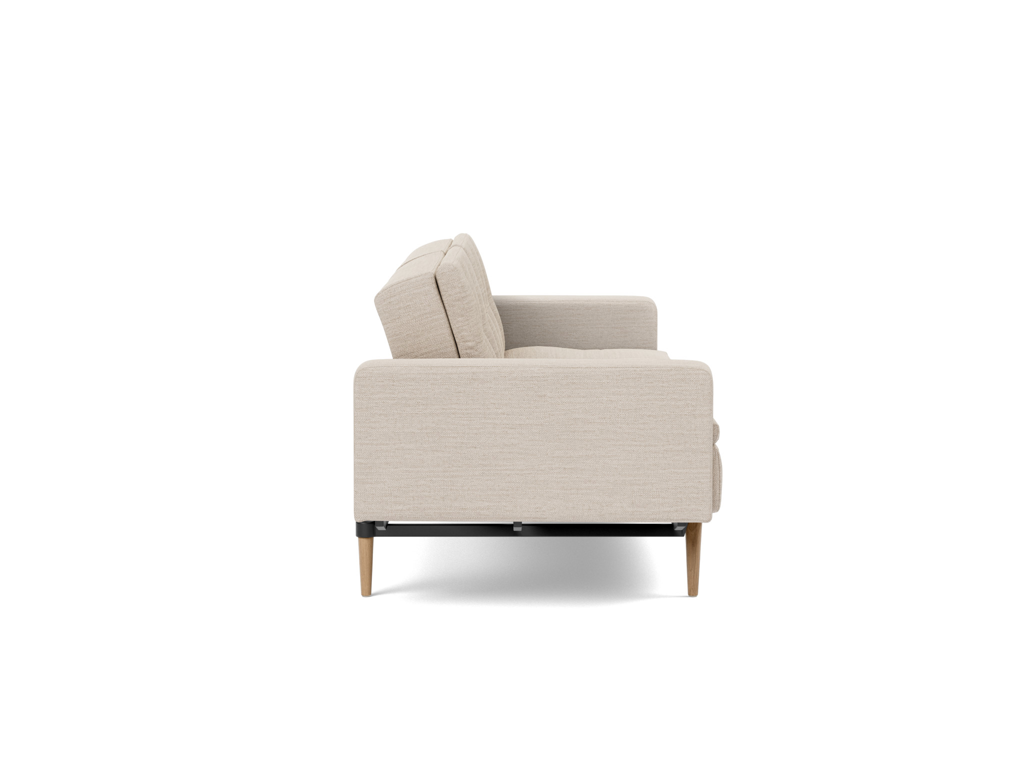 Schlafsofa Dublexo mit Armlehnen Webstoff Blida 612-Sand-Grey Beine Styletto Eiche hell