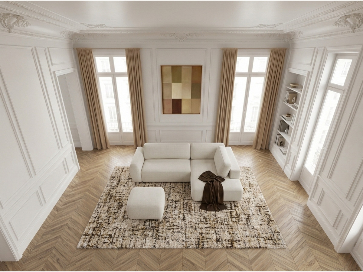 Bobochic Denise Ecksofa mit Schlaffunktion und Bettkasten und Pouf 256 × 197 cm Strukturstoff Weiß Ecke rechts