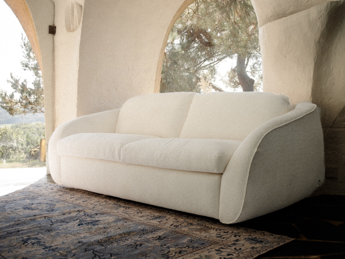 Bobochic Cezanne Schlafsofa 3-Sitzer Bouclé-Stoff Weiß, Liegefläche 160 × 194 cm