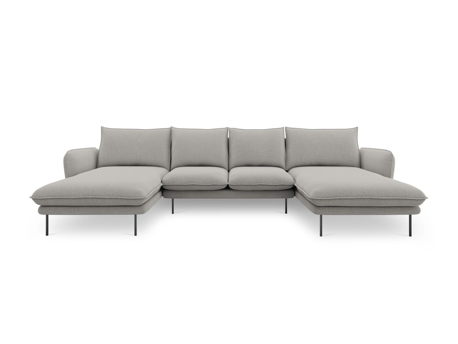 Cosmopolitan Design Panoramasofa Vienna 6-Sitzer Strukturierter Stoff Asgard/Positano Hellgrau Beine Schwarzes Metall