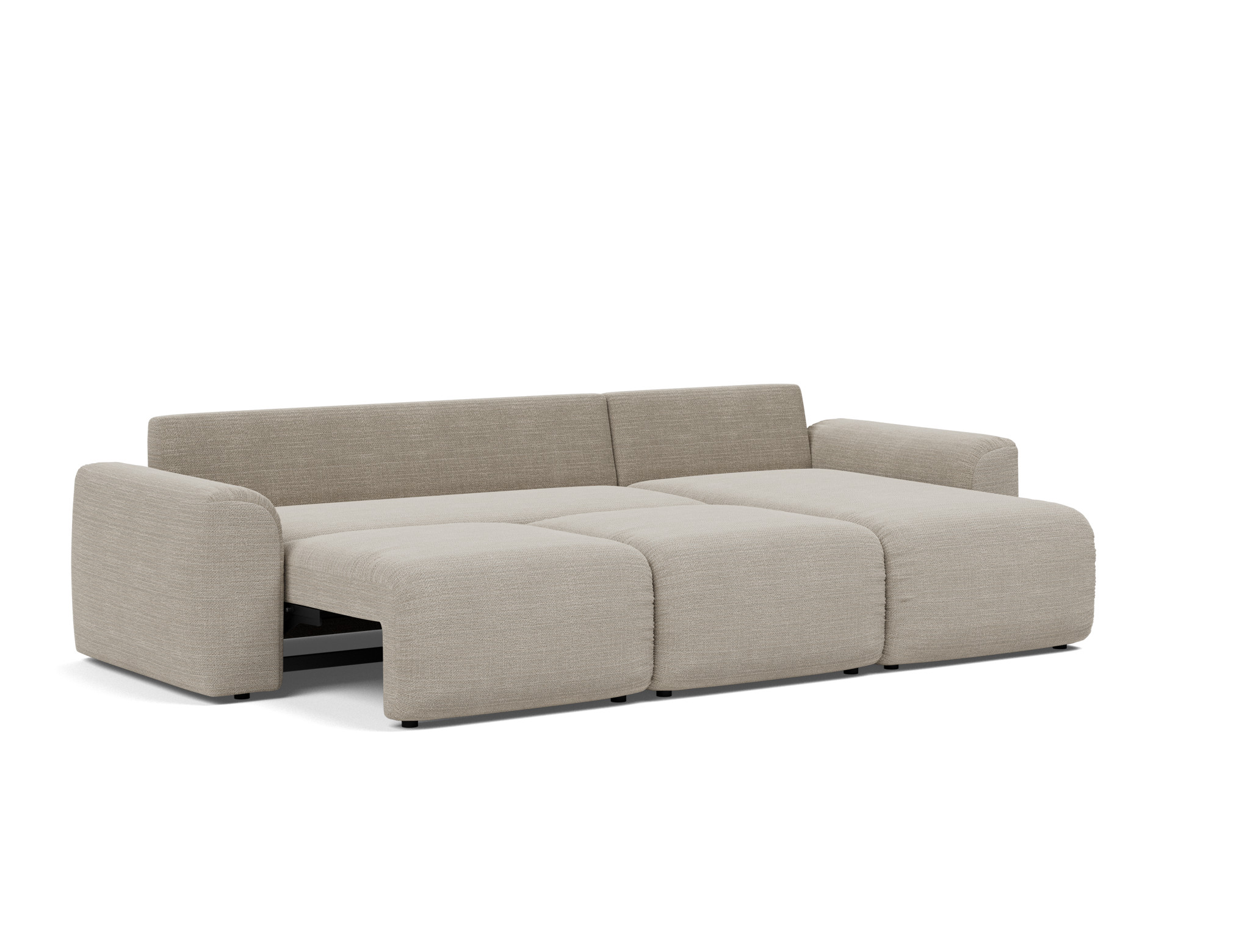 Schlafsofa Norum mit Chaiselongue und Chunky-Armlehnen Strukturierter Stoff Kenya 579-Gravel