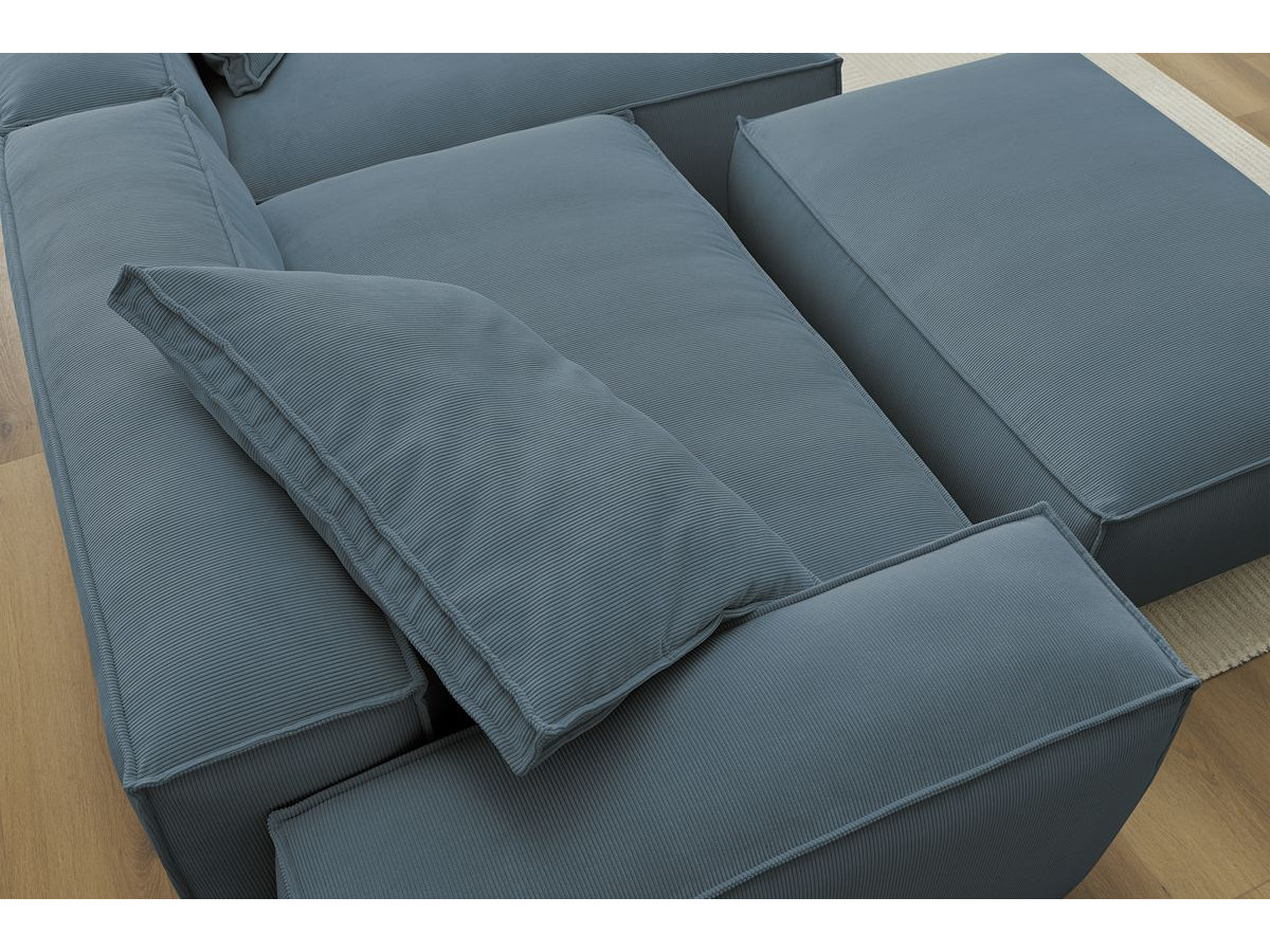 Bobochic Boheme Ecksofa mit Pouf Cordsamt Blau