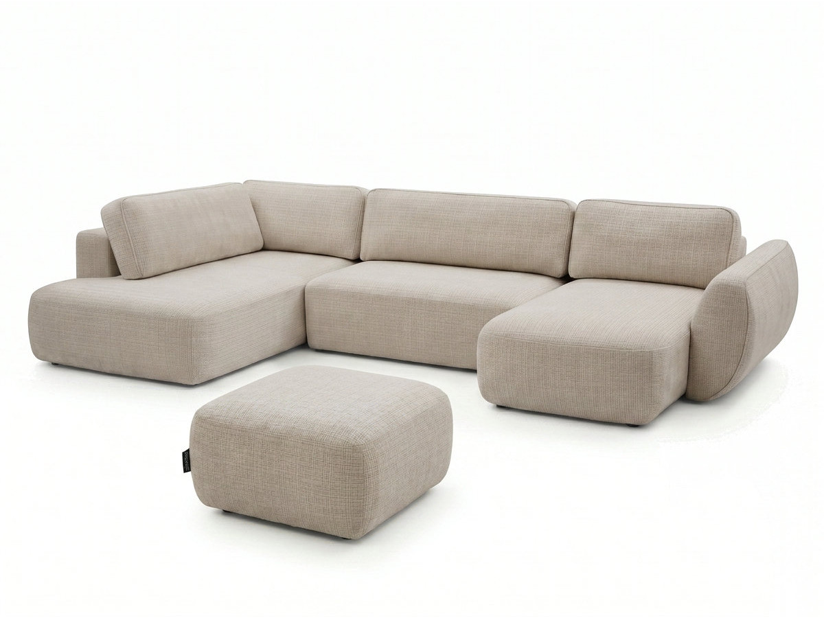 Bobochic Denise Wohnlandschaft mit Pouf Strukturstoff Beige Ecke rechts