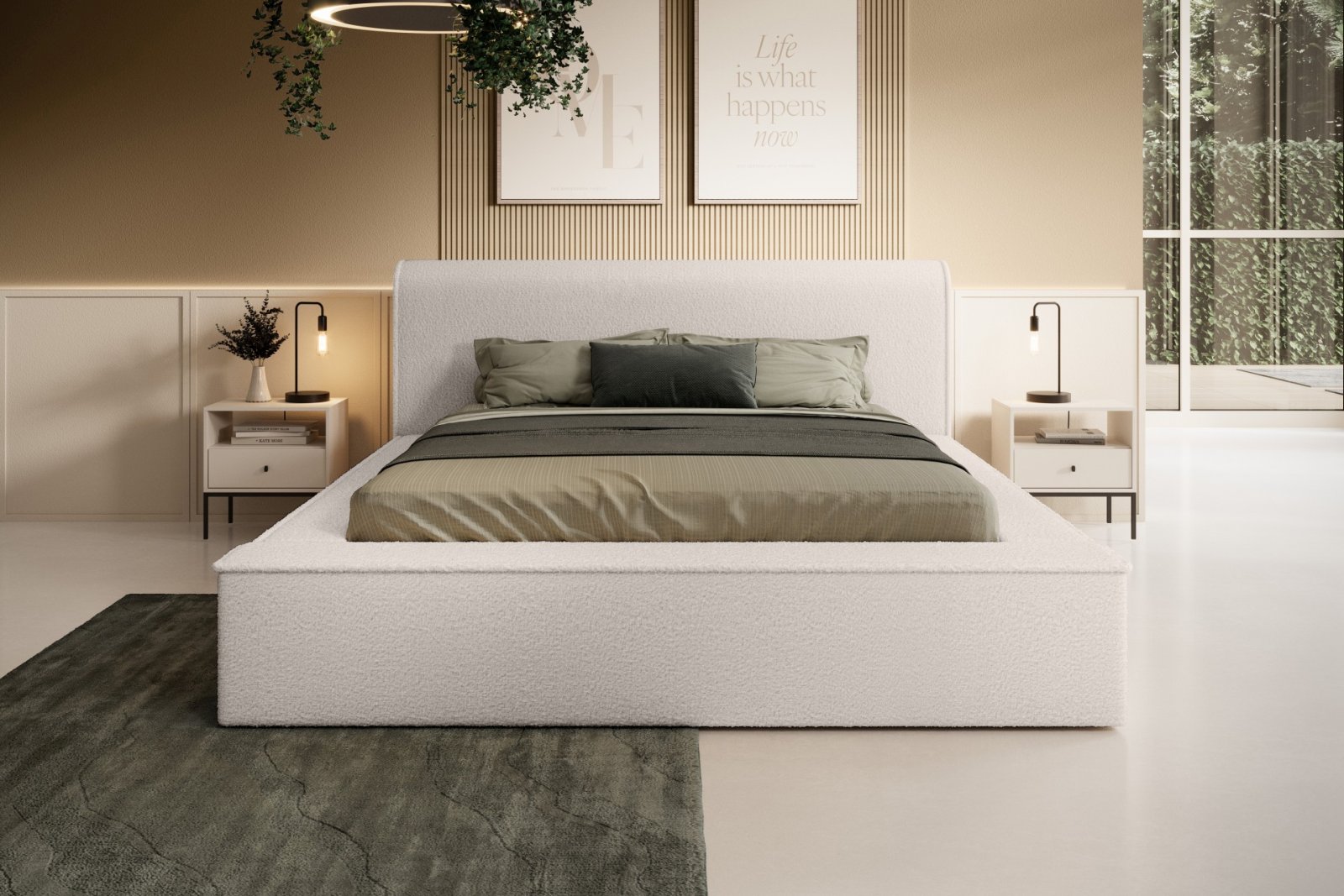 Polsterbett Calio Boucle 180x200 mit Metallrahmen Euphoria 02 Cream