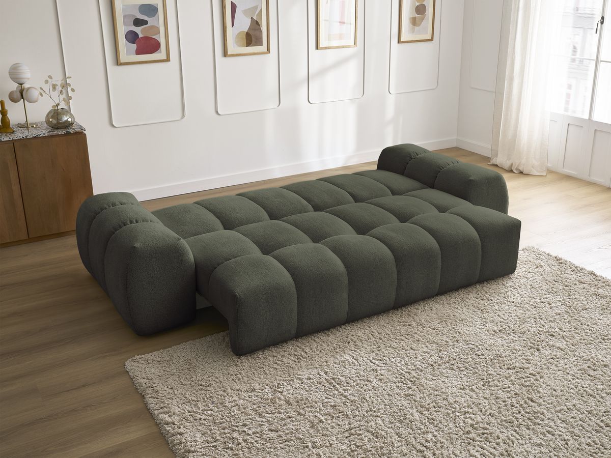 Bobochic Everest Schlafsofa 3-Sitzer mit Bettkasten, 2 Kissen Melange-Stoff Grün