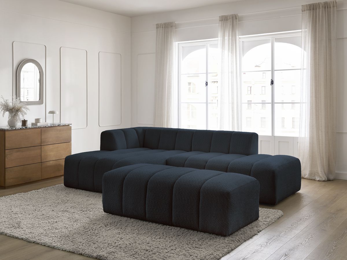 Bobochic Annecy Ecksofa mit Pouf Bouclé-Stoff Dunkelblau Ecke links