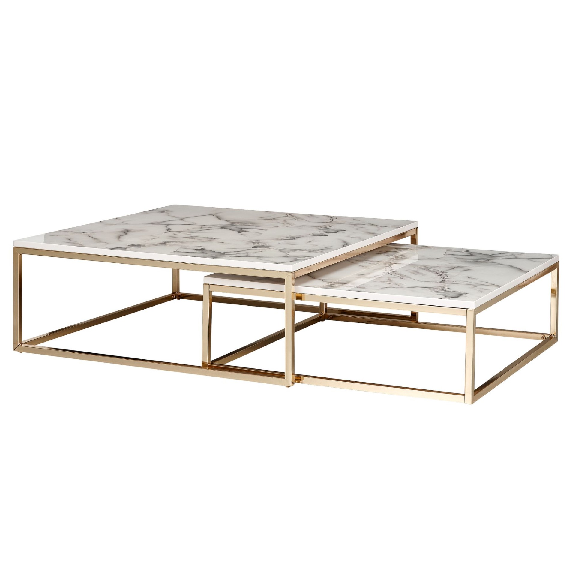 Satztisch 2er-Set Kvivik Marmoroptik Weiß 75 × 75 × 27 cm