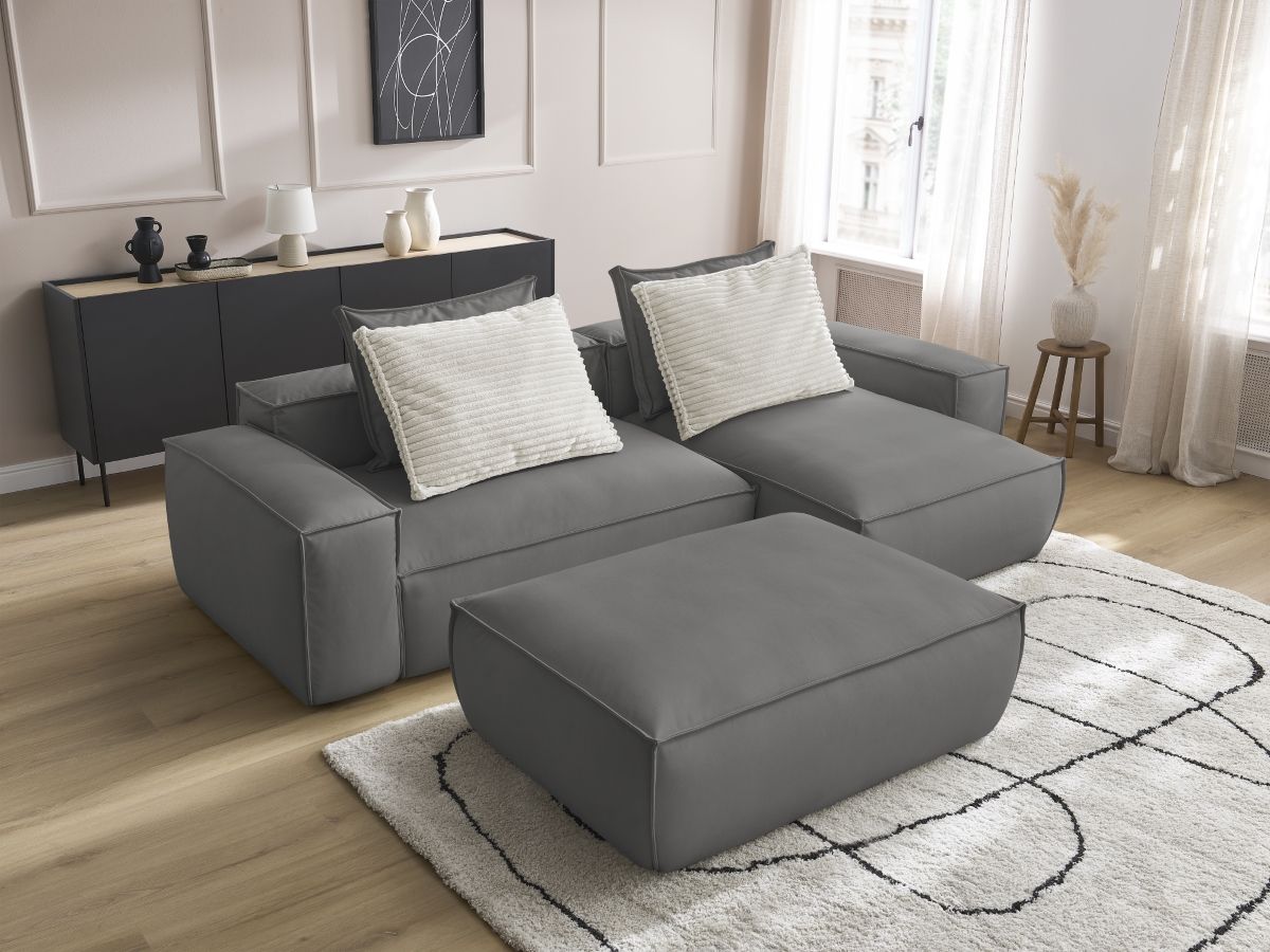 Bobochic Boheme Ecksofa mit Pouf Kunstleder Dunkelgrau