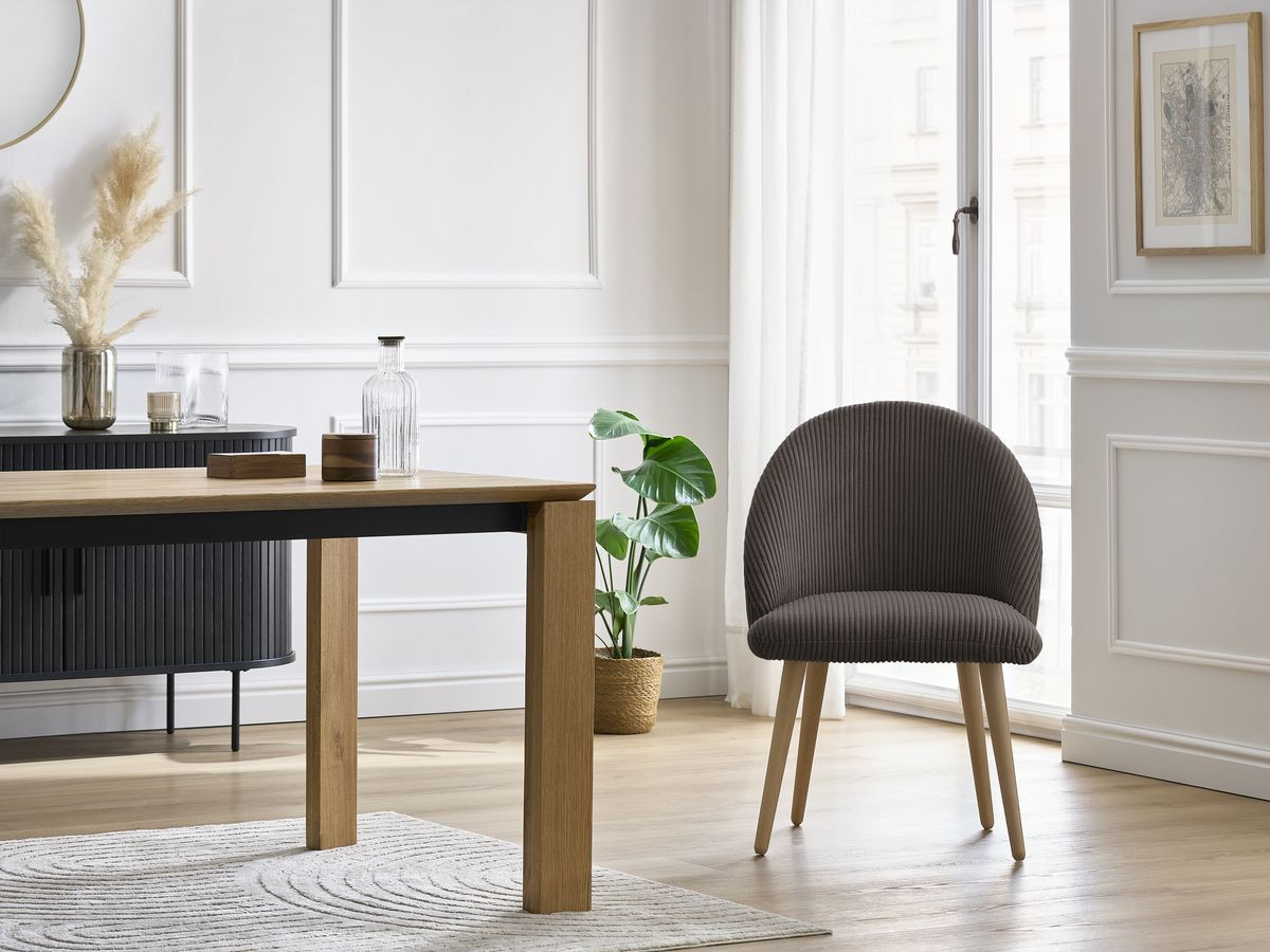 Bobochic Lalie Esszimmerstuhl 2er-Set mit skandinavischen Holzbeinen Cordsamt Taupe
