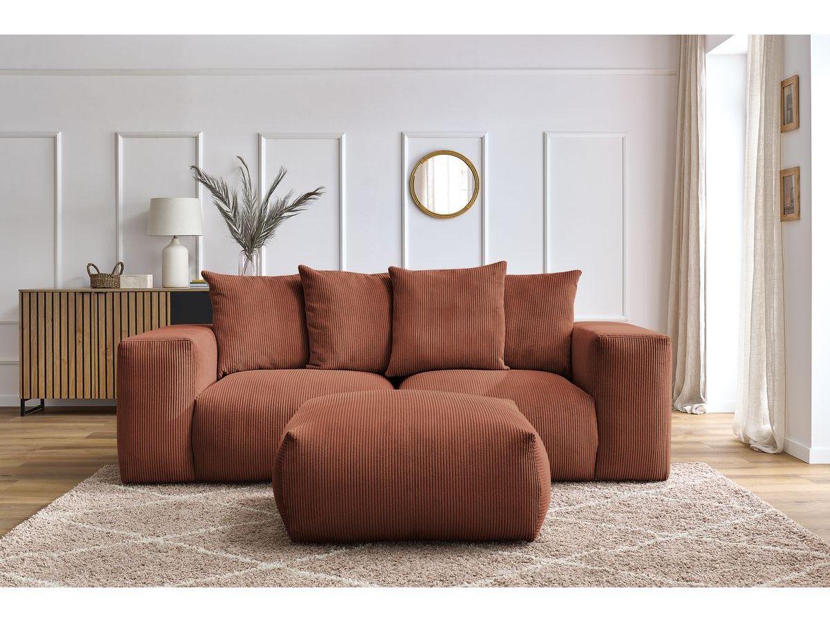 Bobochic Voltaire Sofa 4-Sitzer mit Pouf 248 × 100 cm Cordsamt Orange